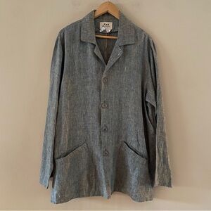 Vintage FLAX by Jeanne Englehart Blue 100% Linen Button Down Jacket Size SMALL